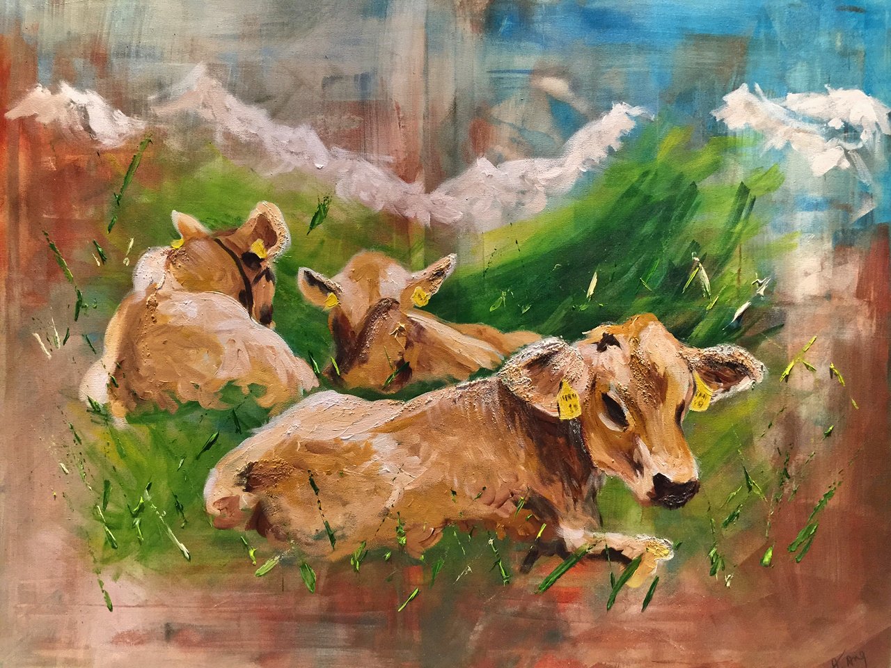 Alpine cows on James Bond Street (80x100, acrylic) 