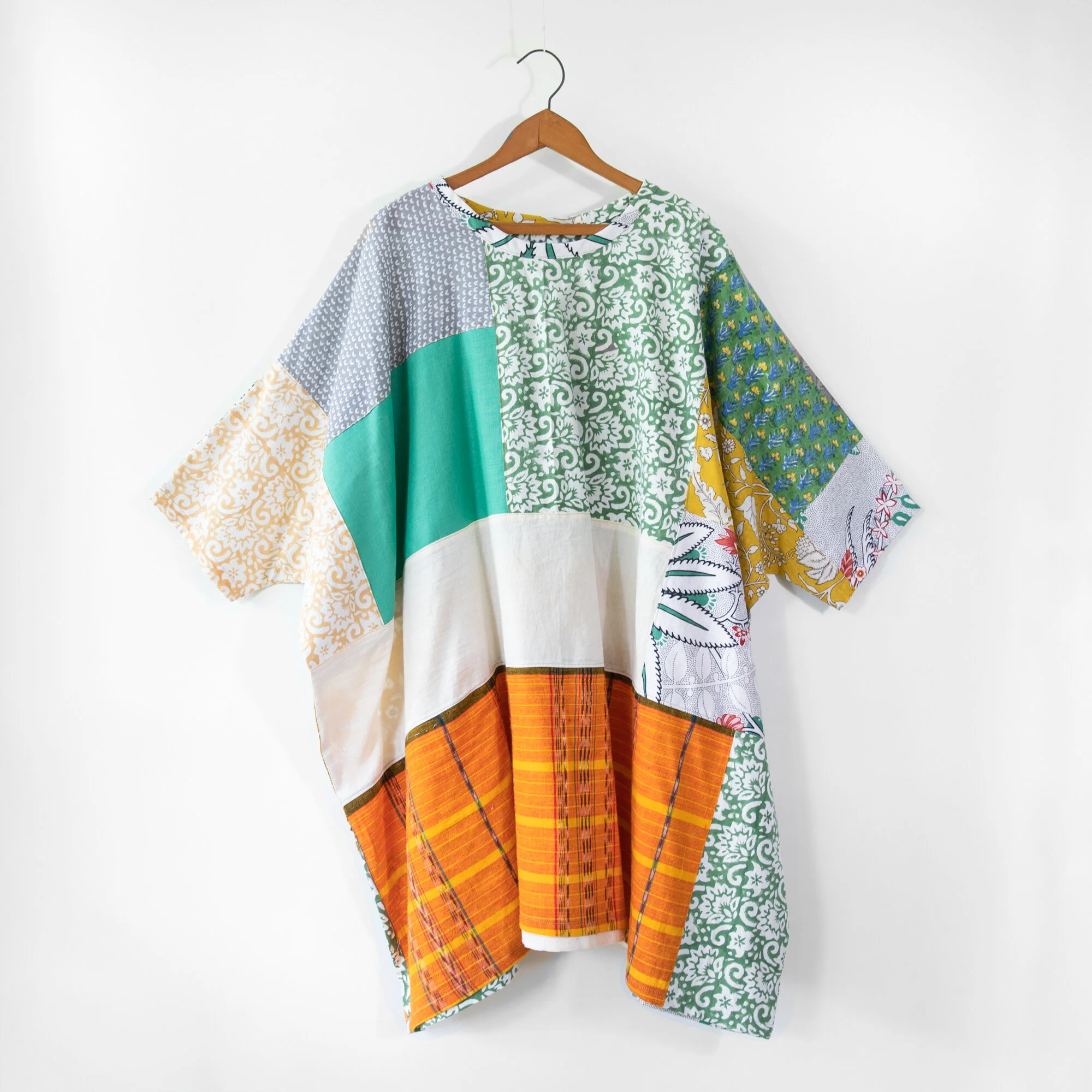 Patchwork Happy Dress, Green/Orange