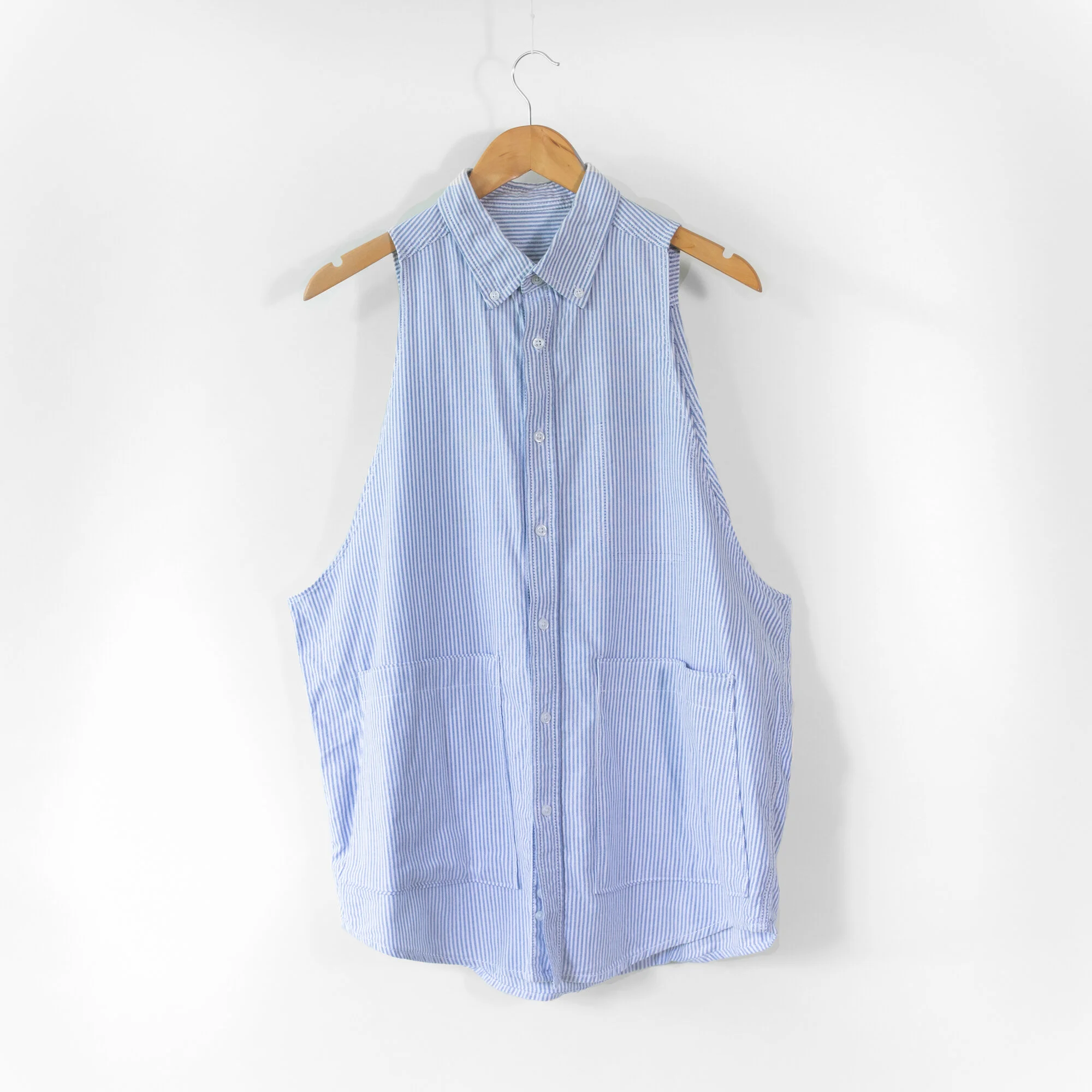 Upcycled Dress Shirt, Blue Seersucker, Medium 