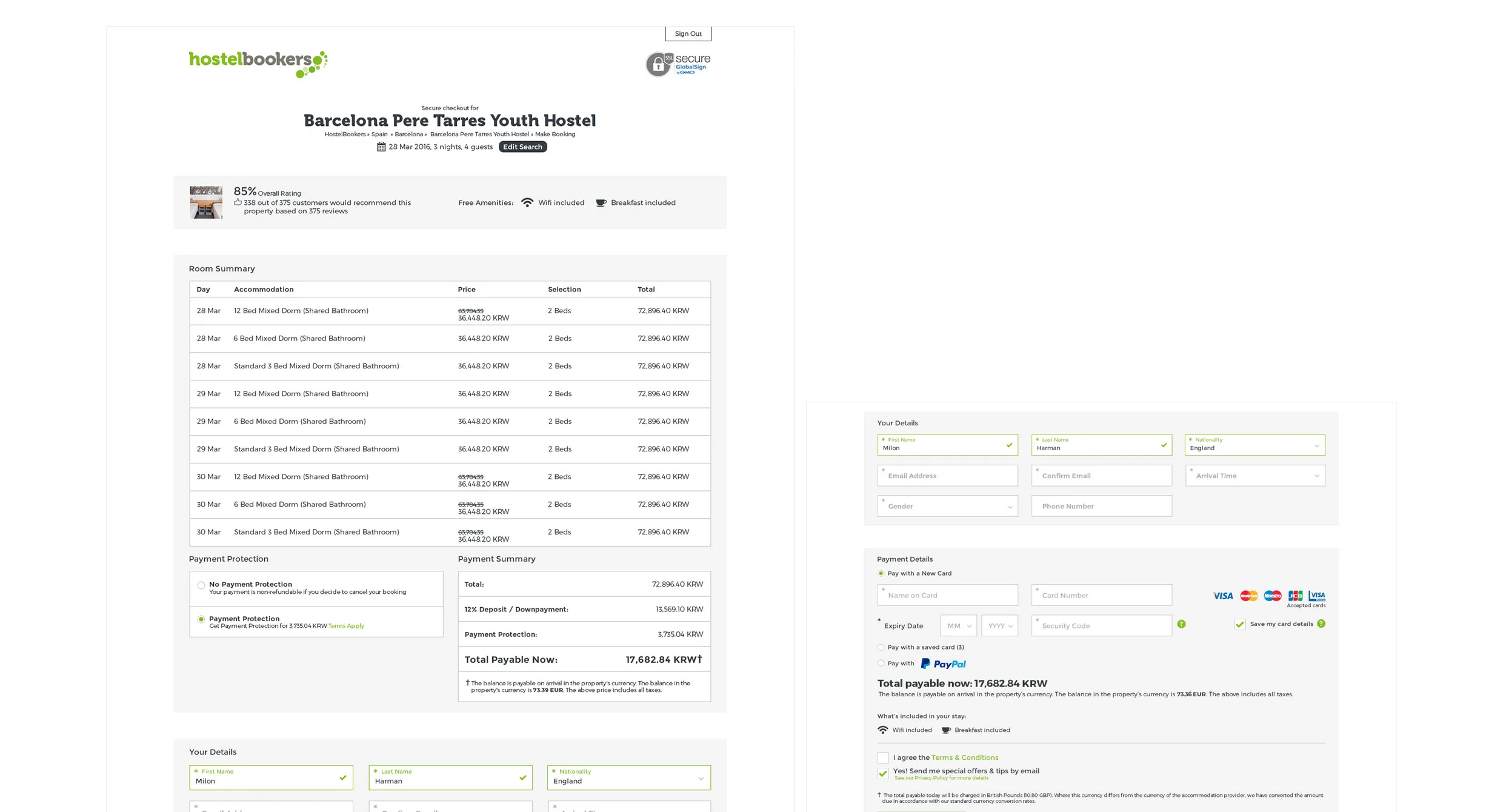 Hostelbookers - Checkout Page