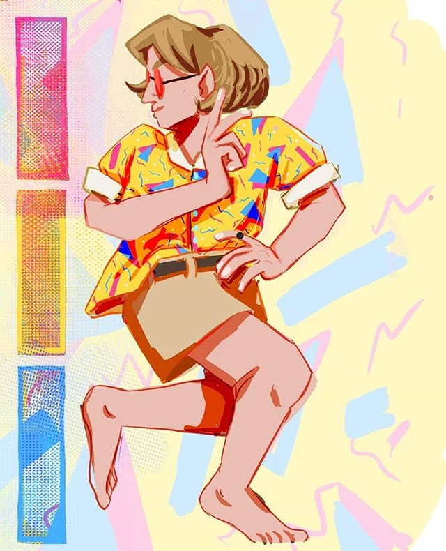 Had to do something for pride month even if it was just a little sketch. Related: I've been looking for some good 90's pattern button up shirts and they dont really seem to exist.

#art #drawing #sketch #figuredrawing #patterns #panels #digitalart #p