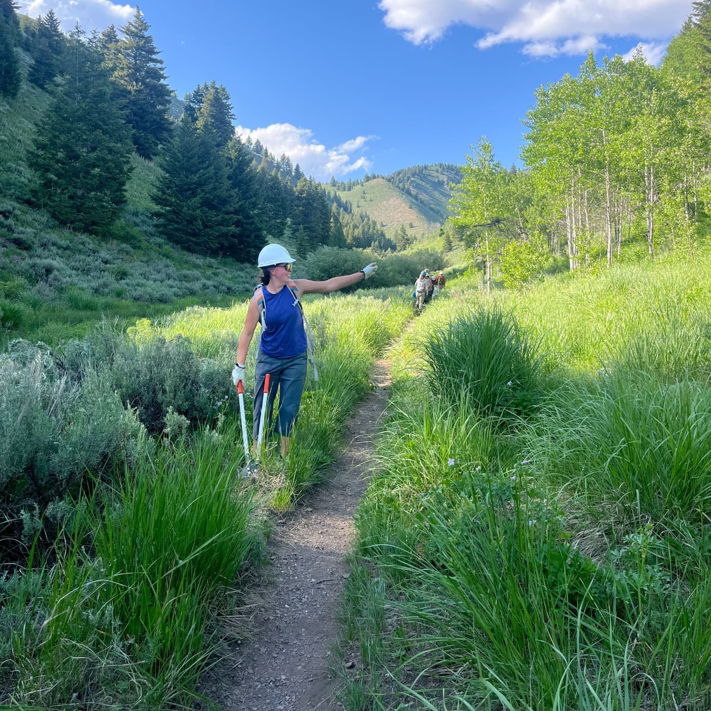 On Tuesday, we worked so hard brushing back sage out Taylor Canyon that Alison had to put her slippers on the moment we got back to the trailhead! 🥿

It was a fantastic evening all around &mdash; shady skies, great company, and plenty of trail laugh