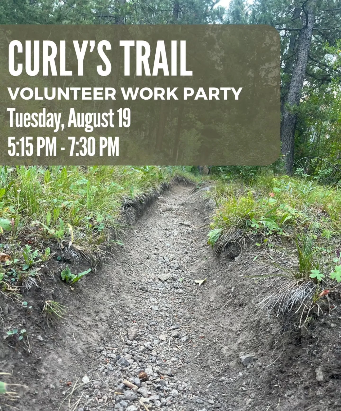 Heads up for the first Volunteer Event of the Fall! We&rsquo;re back after a little break over the summer , and kicking things off Tuesday, August 19 on a cupped section of the Curly's Trail. You know what that means &hellip; rock smashing time!

💥W