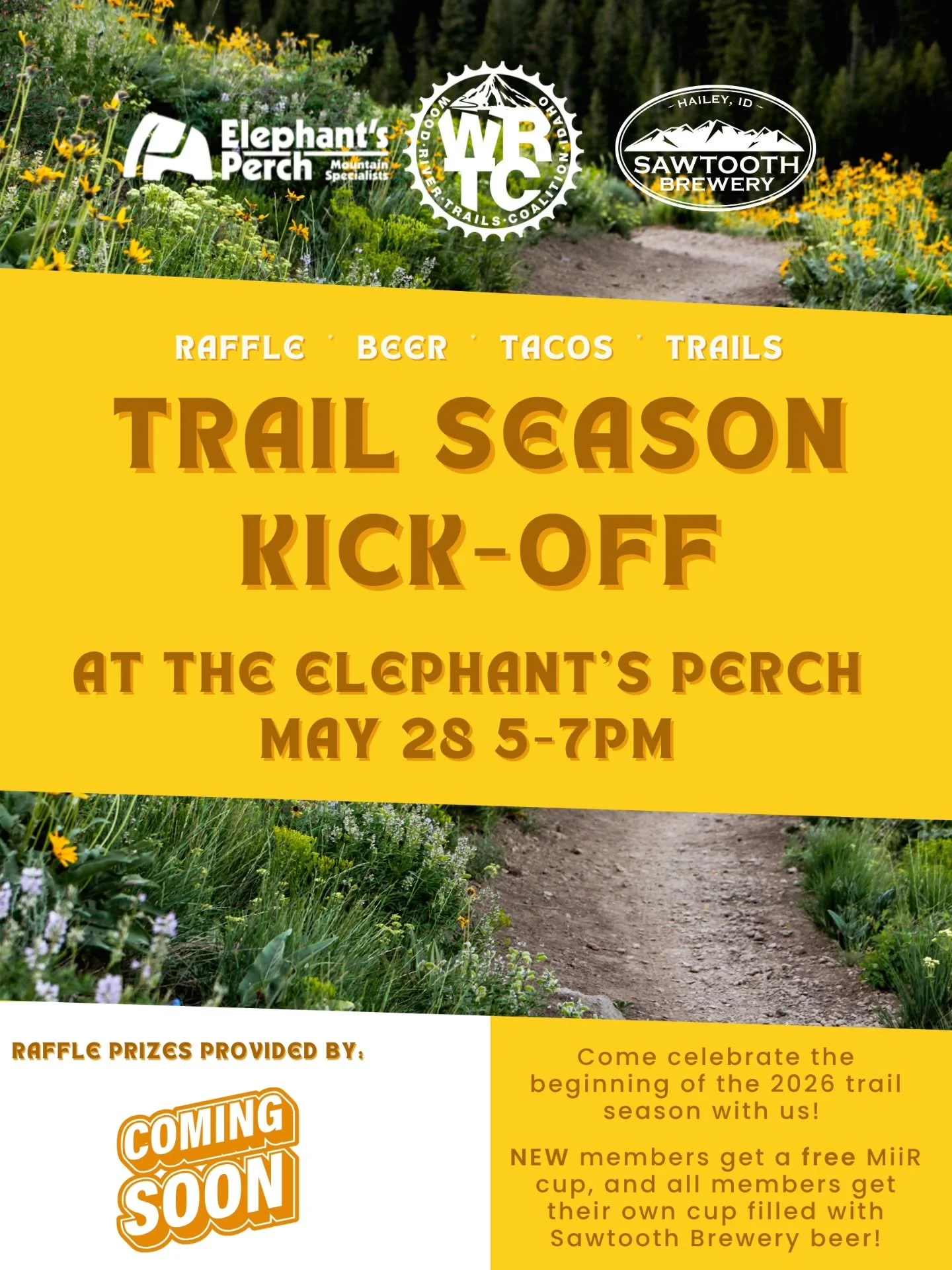 Happy Monday Party People! The annual Trail Season Kickoff Party at the Perch is happening on Thursday, May 28 from 5-7 PM!

Mark your calendars, come have a taco from La Parilla, grab some raffle tickets to support your trails, have a delicious Sawt