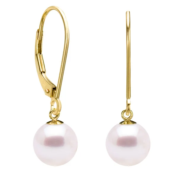 Freshwater White Leverback Dangle Pearl Earrings 8mm AAA Discounted Pearls.jpg