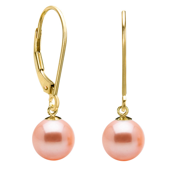 2021 Peach Earrings Peach Nougat Pearl Earrings Peach Pearl Dangle Earrings Peach Pearl Leverback