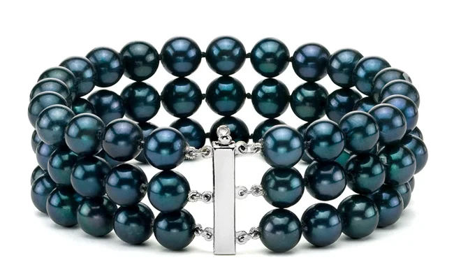 3-Strand Black Akoya Saltwater Pearl Bracelet Discounted Pearls.jpg