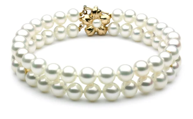 2-strand Freshwater White Pearl Bracelet With Flower Clasp 7mm AAA Discounted Pearls.jpg