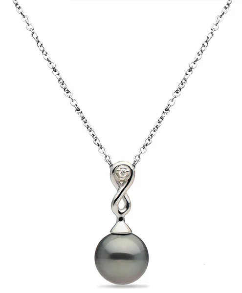 Tahitian Pearl Pendant Diamond Twist Aaa The - Real Tahitian Pearl Pendant Necklace