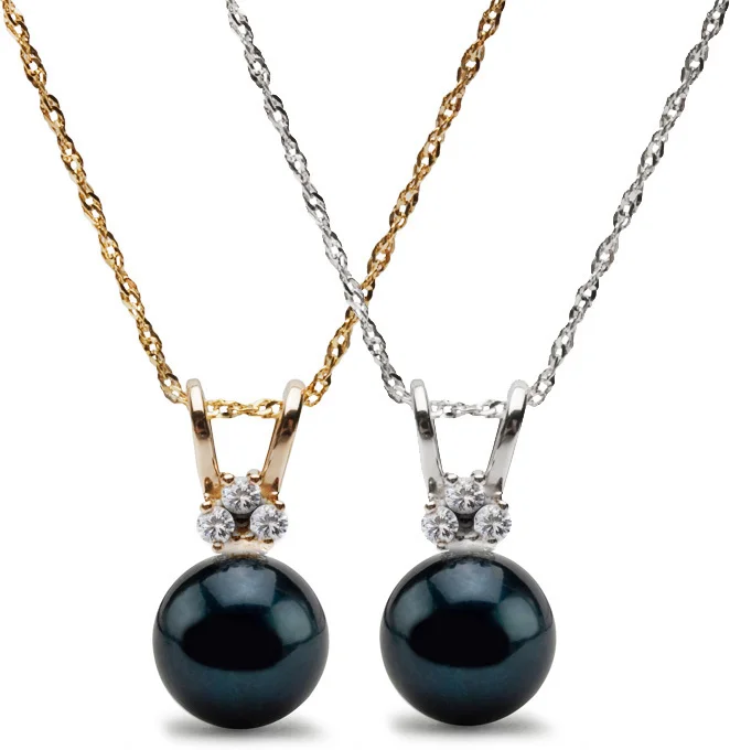 Akoya Black 3-Diamond Two-Prong Pearl Pendant AAA Discounted Pearls.jpg