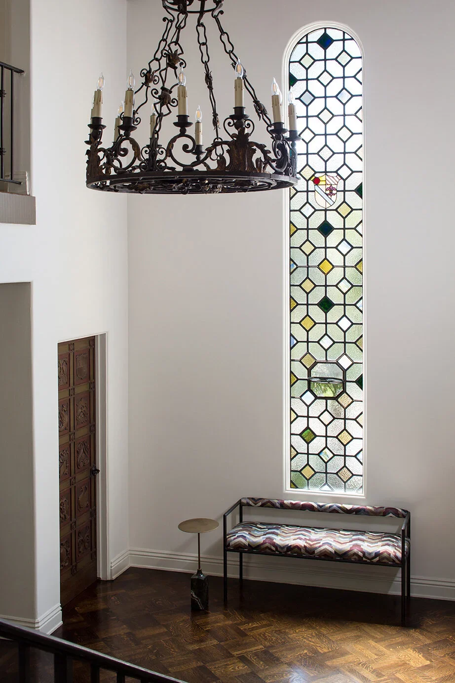 Entry-Stained-Glass-Window-Wrought-Iron-Chandelier-Parque-Floors-Perfitt-Richards-Interior-Design.webp