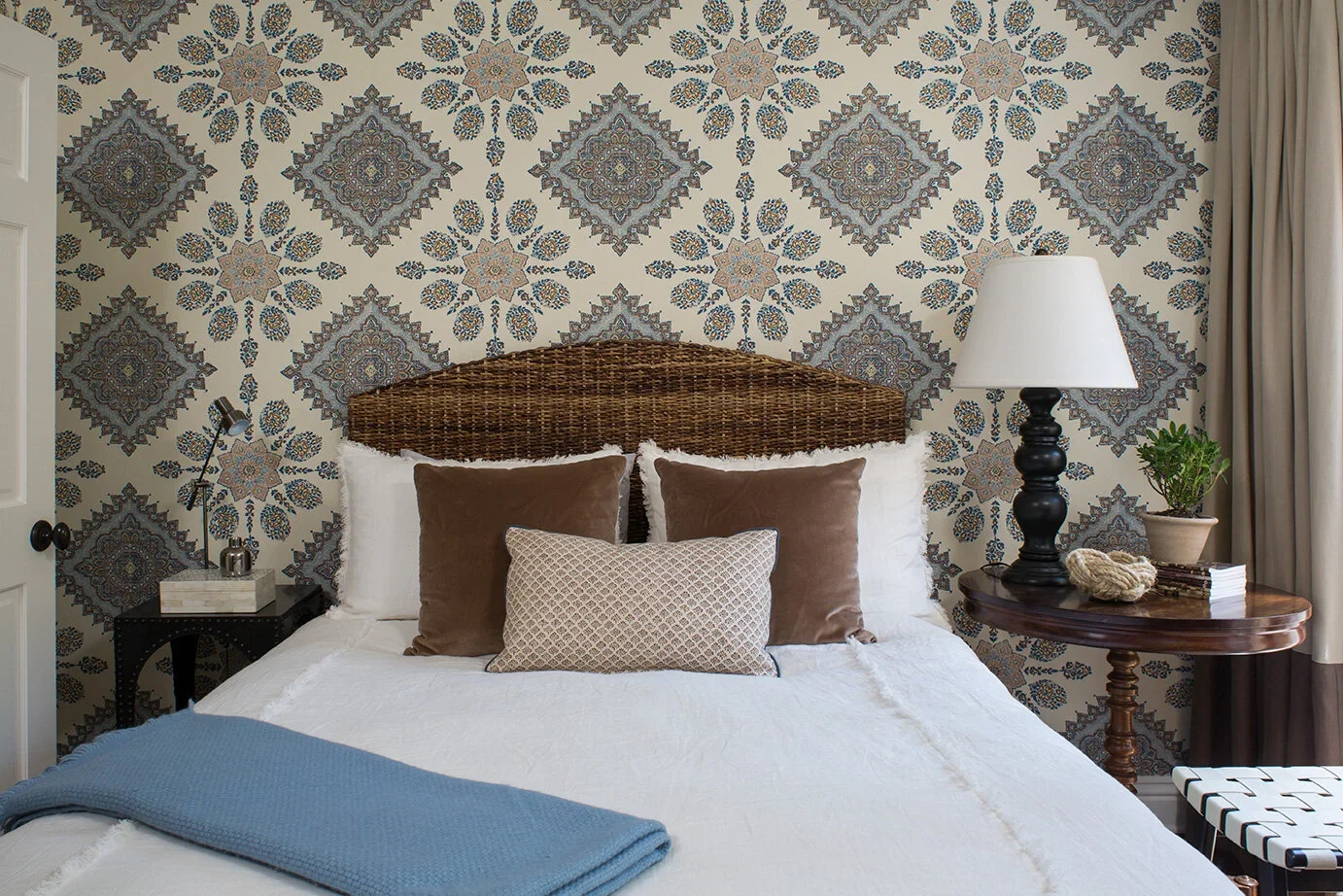 Ornate-Wallpaper-Wicker-Headboard-Guest-Bedroom-Perfitt-Richards-Interior-Design.webp
