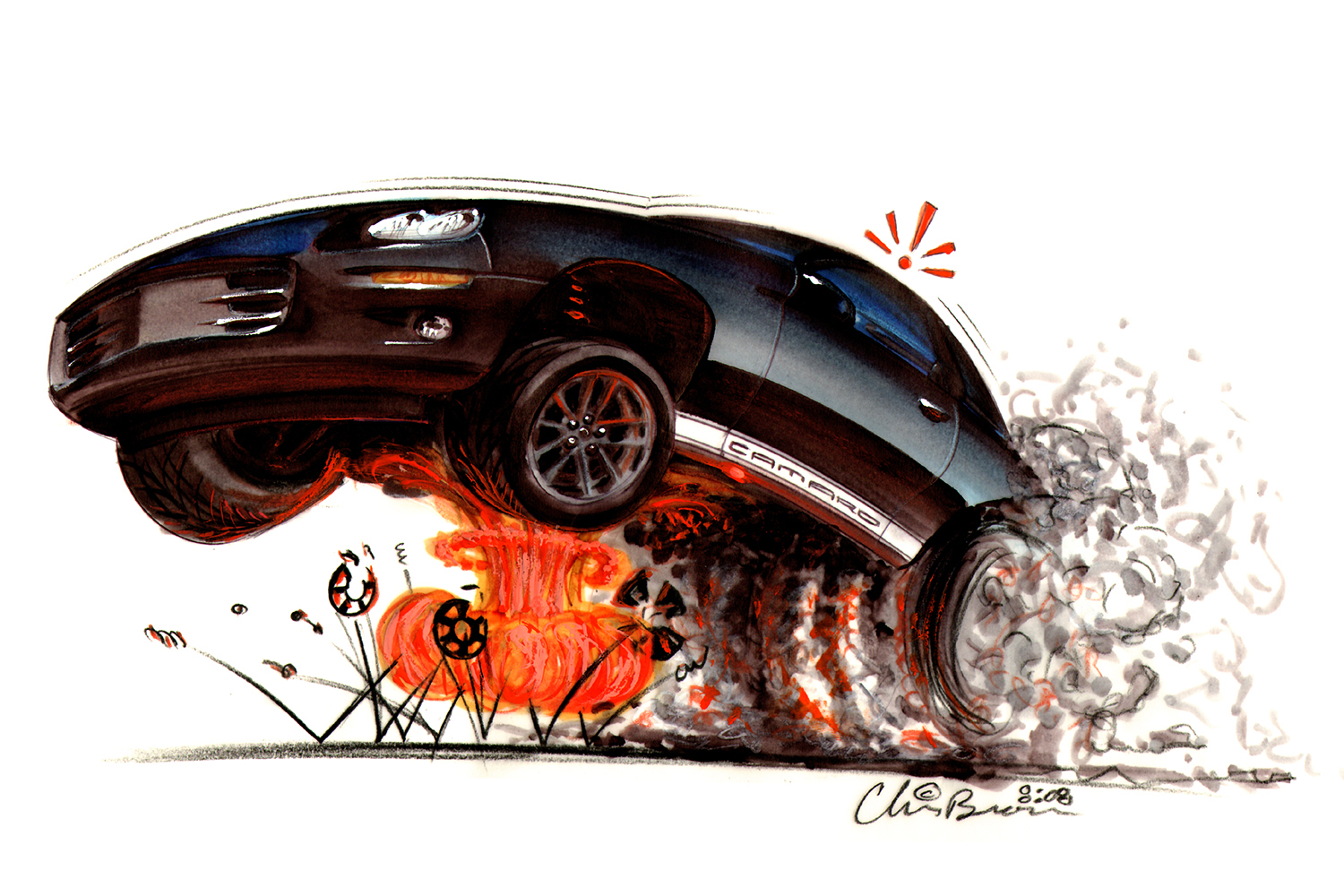 Chevrolet Camaro Clutch Expolsion Cartoon