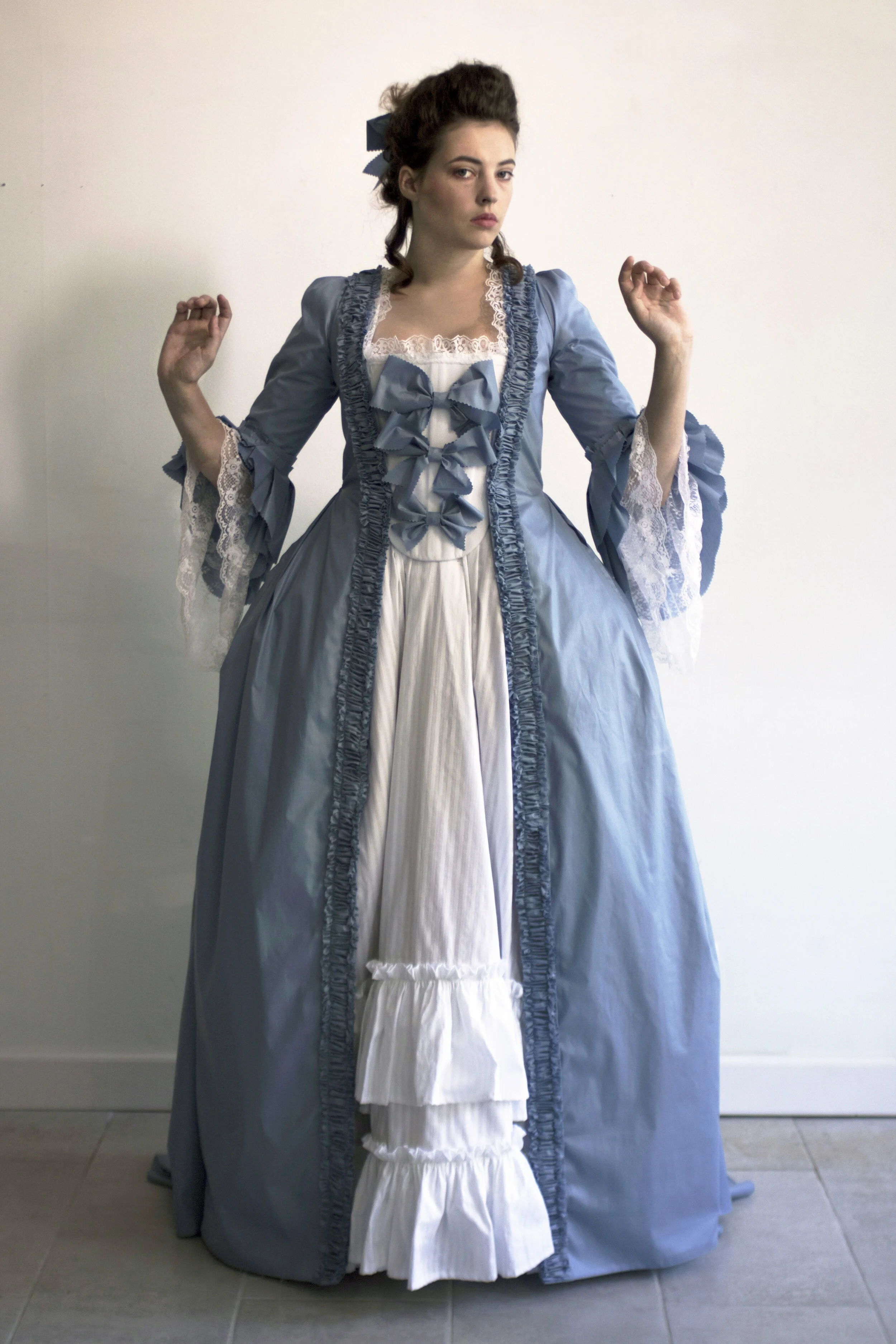 18th Century Robe à la Française: Blue polished cotton 1770's Sacque ...