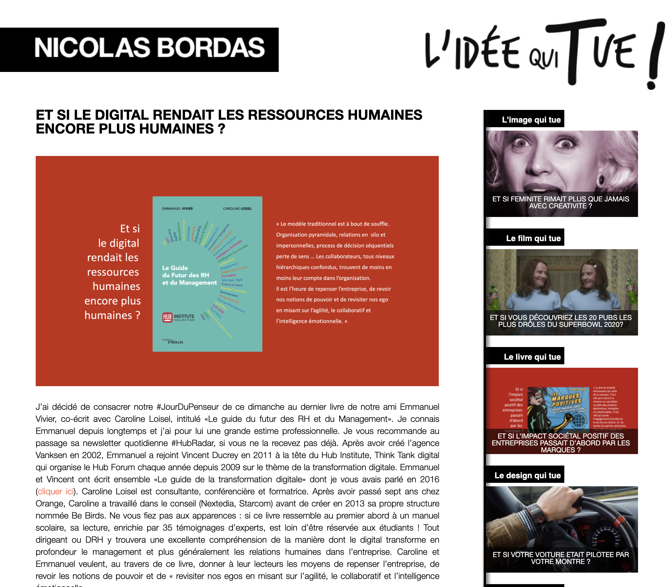 Point de vue sur le livre par Nicolas Bordas