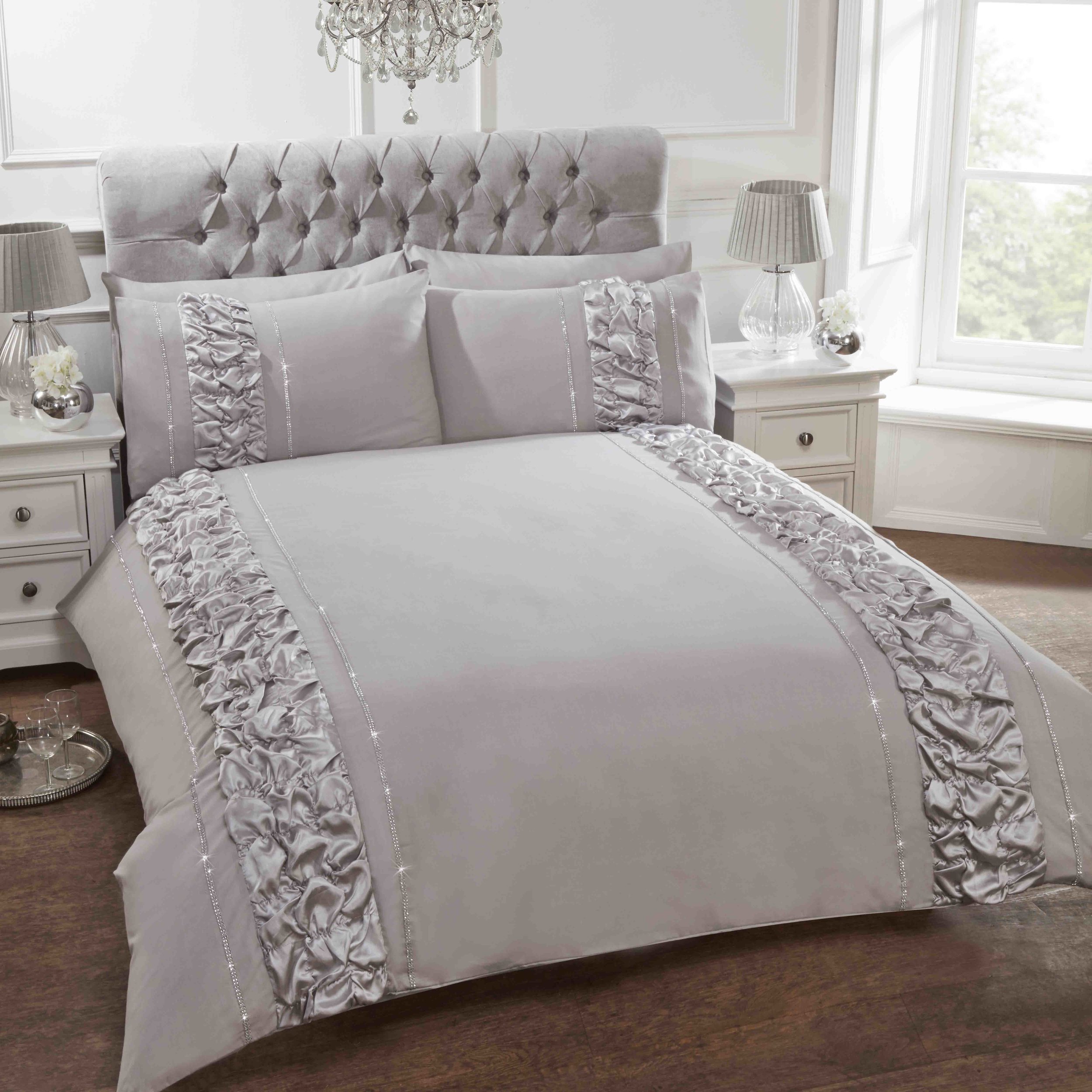 CARLY DIAMANTE GREY KING SIZE DUVET COVER SET ADULT BEDDING SET NEW