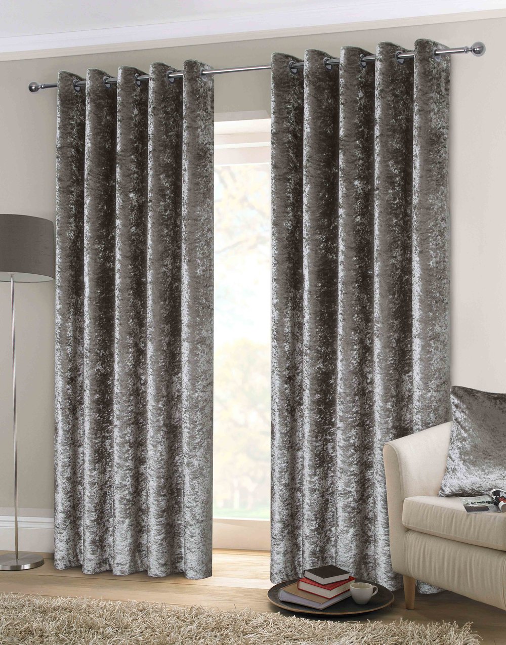 Rapport Luxury Fully Lined Palermo Eyelet Curtains Natural/Mink 4Sizes Available