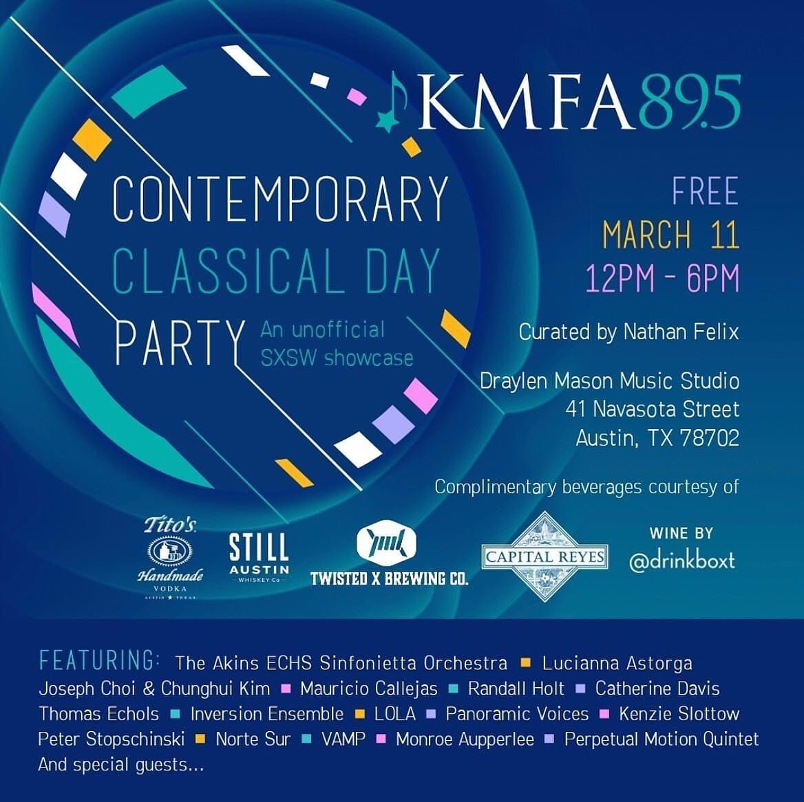 Today&rsquo;s gonna be a good one; come hang out at @kmfaclassical for a whole day of new music! I&lsquo;ll be there with @southwesternu students Monroe Aupperlee and Luke Marx; Luke and I are giving the workshop premiere of Monroe&rsquo;s new percus