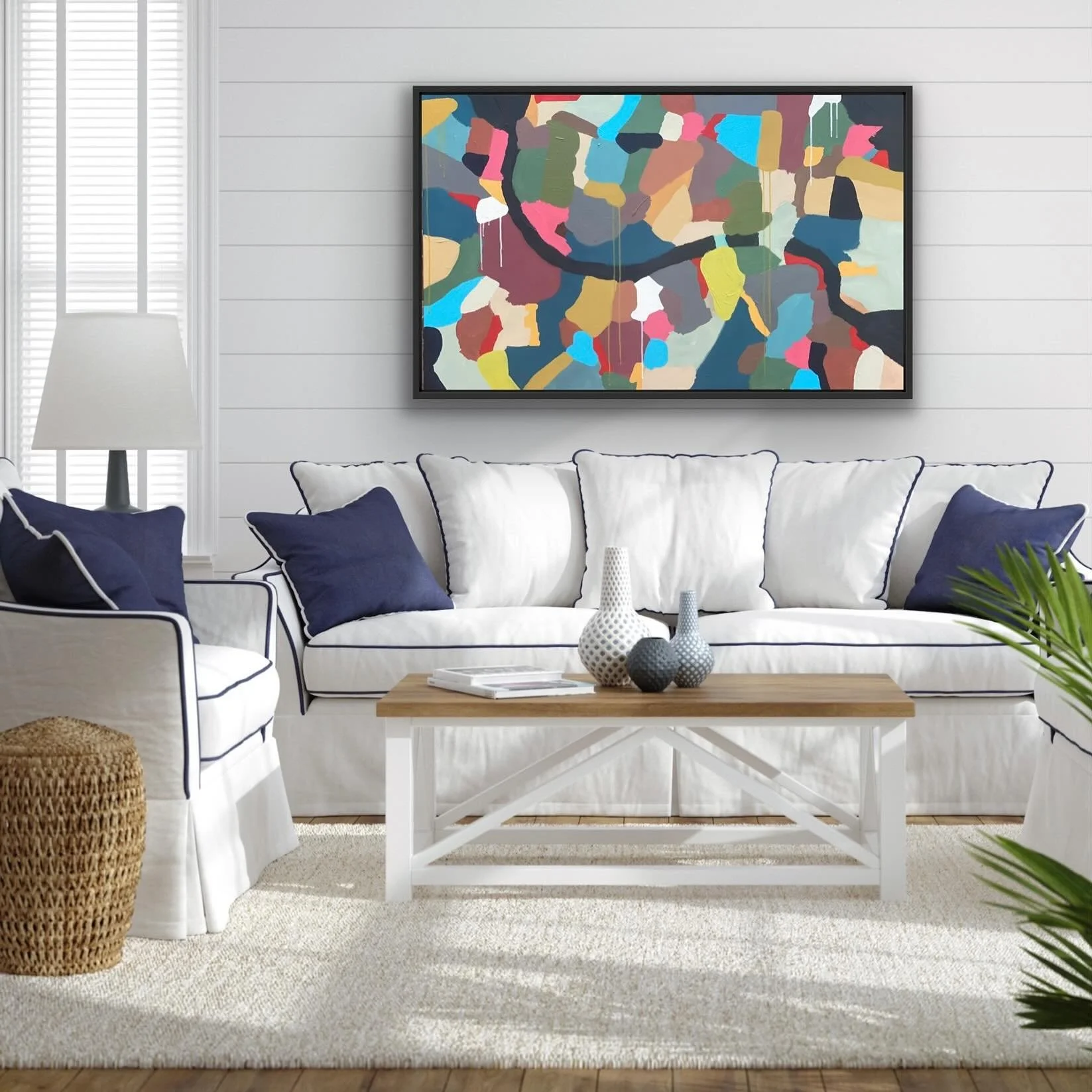 New commission 🖼️ &ldquo;The Connector&rdquo; 30x48 framed #originalabstractart #modernpainting #boldcolorart