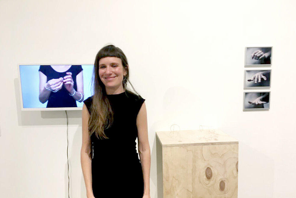  Image: Gaia Maria Walicka winner of the Future Leaders Award pictured with her work  Networked Bodies  