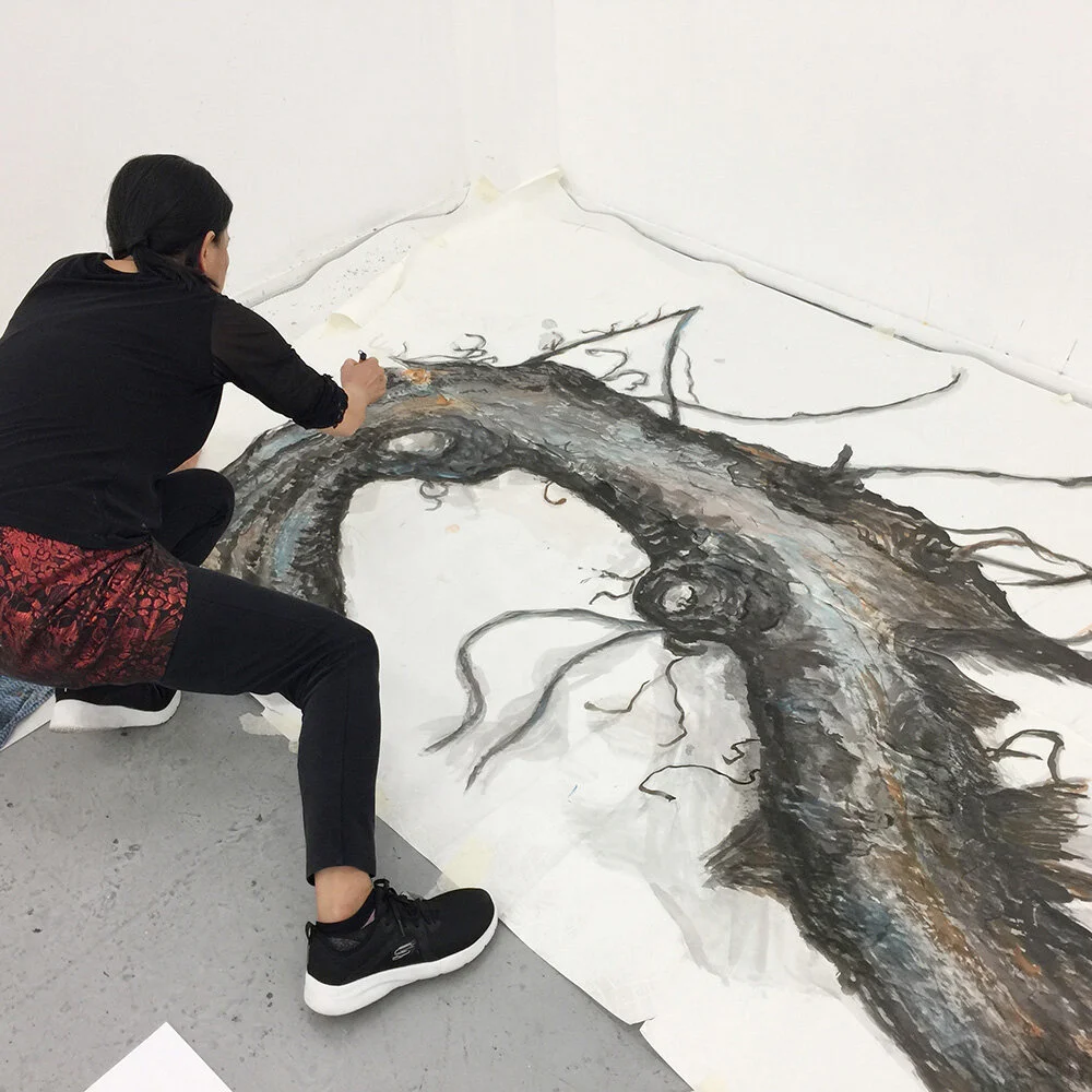 Painting student Meijuan Zhang at work in a RMIT studio.