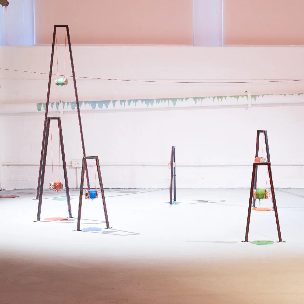 Georgia Ruby Polichroniadis  Arrested Flux  (detail), 2019  Silicone rubber, thread, concrete, and steel