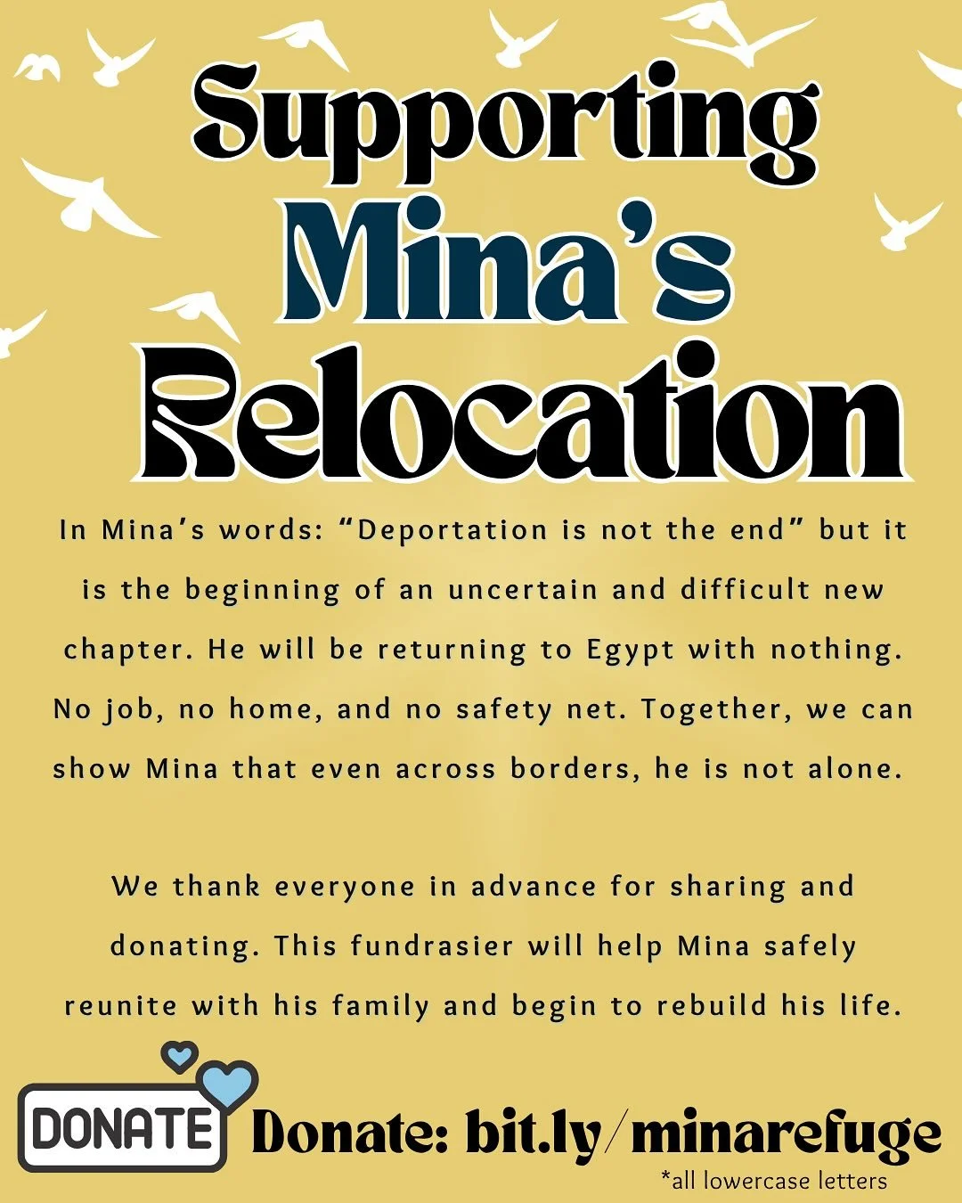 🗣️ Call for support ‼️

Mina Soliman has lived in the United States for the past seven years. In 2018, he fled here from Egypt seeking religious persecution.

After years of waiting under restrictive asylum policies that prevented Mina from working,