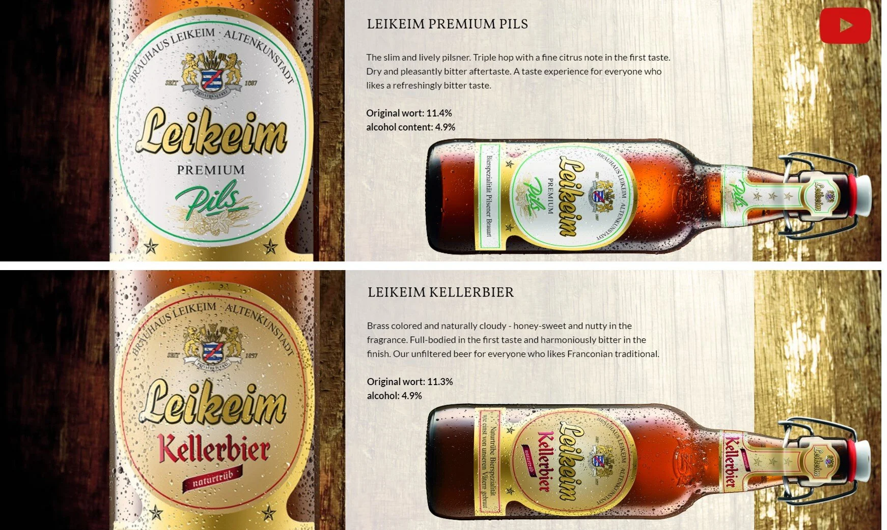 Products: Leikeim Swingtop Beer Range 500ml. Pils and Kellerbier Available.