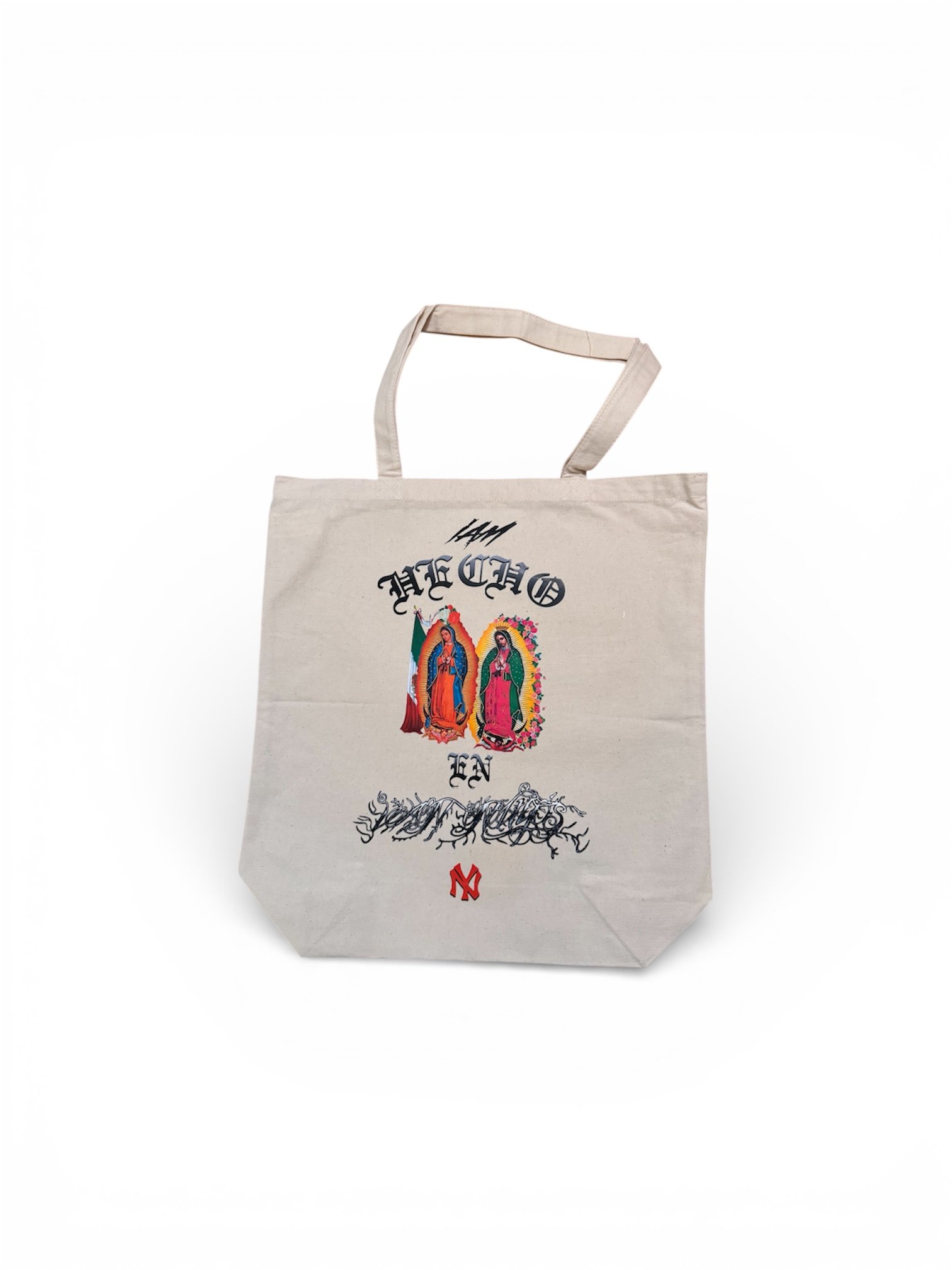 "VIRGEN HECHO EN VAN NUYS" TOTE BAG NATURAL