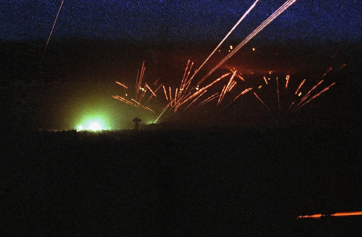 Anti-aircraft fire following an air attack by allied aircraft enforcing the U.N. resolution early on January 18, 1991, in Baghdad, Iraq. AP