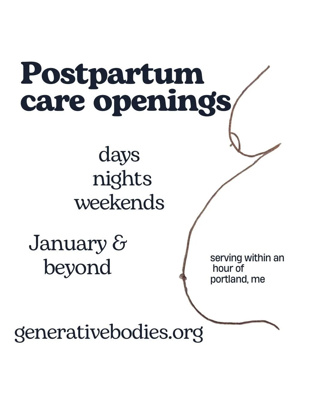 opening up some more space in the coming months for postpartum support. I have room for overnight and day time support for:

1 family in January
2 families in February &amp; March
Even more for spring &amp; summer!!

Room for weekly postpartum meal s