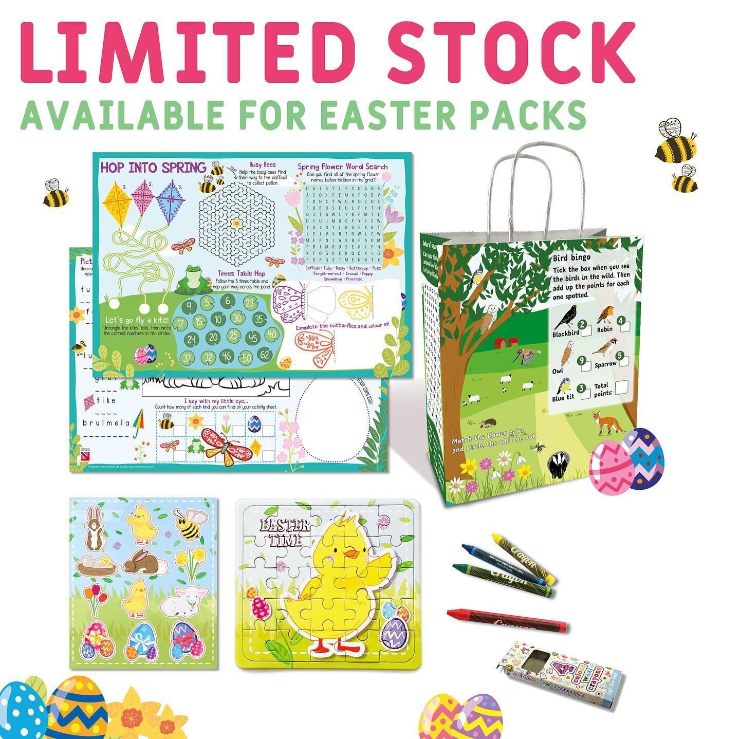 We have limited stock available for this years Easter packs! Our fun filled children&rsquo;s activity packs include:

🐣 A4 double sided activity sheet
🐰 Easter sticker sheet
🐑 Easter jigsaw
🖍️ Pack of crayons
🐥Activity bag

Order before Tuesday 