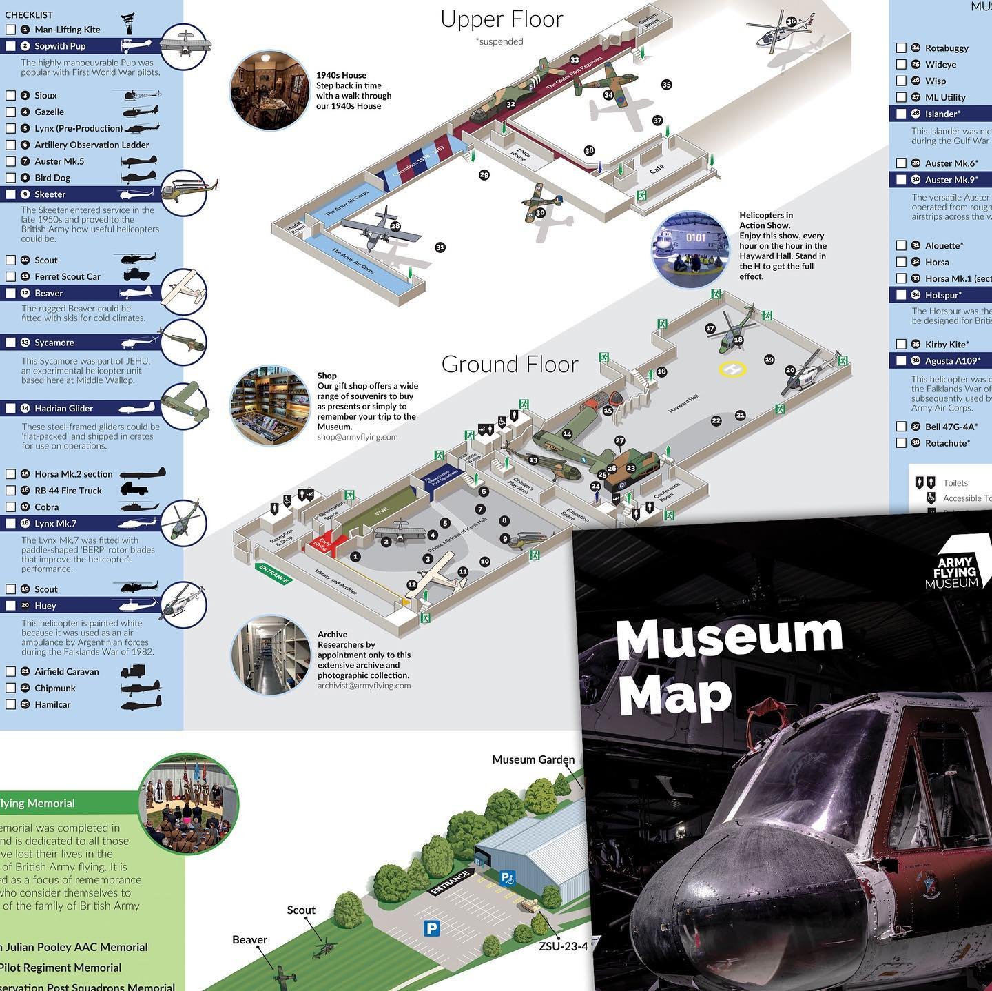 Did you know that our hand-illustrated maps also include internal maps and floor plans? Perfect for museums and hospitality.

This internal map was created by our in-house team for The Army Flying Myseum, part of a project that included a museum map 