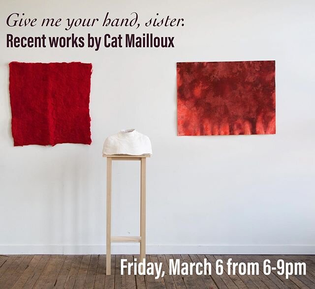Opening this Friday, March 6th, from 6-9! An exhibition of works by Columbus-based artist Cat Mailloux. She uses the color red to mediate her personal biography, corporeality, and her relationship to her three sisters. The exhibition brings together 