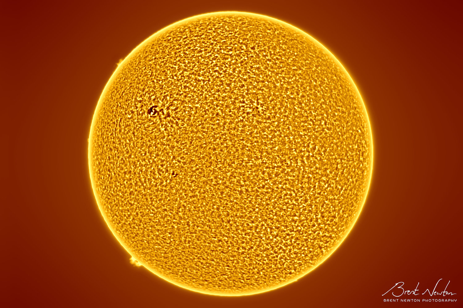 The Sun and Sunspot AR2712, taken May 2018 with a friend’s 60mm Lunt Hydrogen-Alpha telescope and a Canon T3i