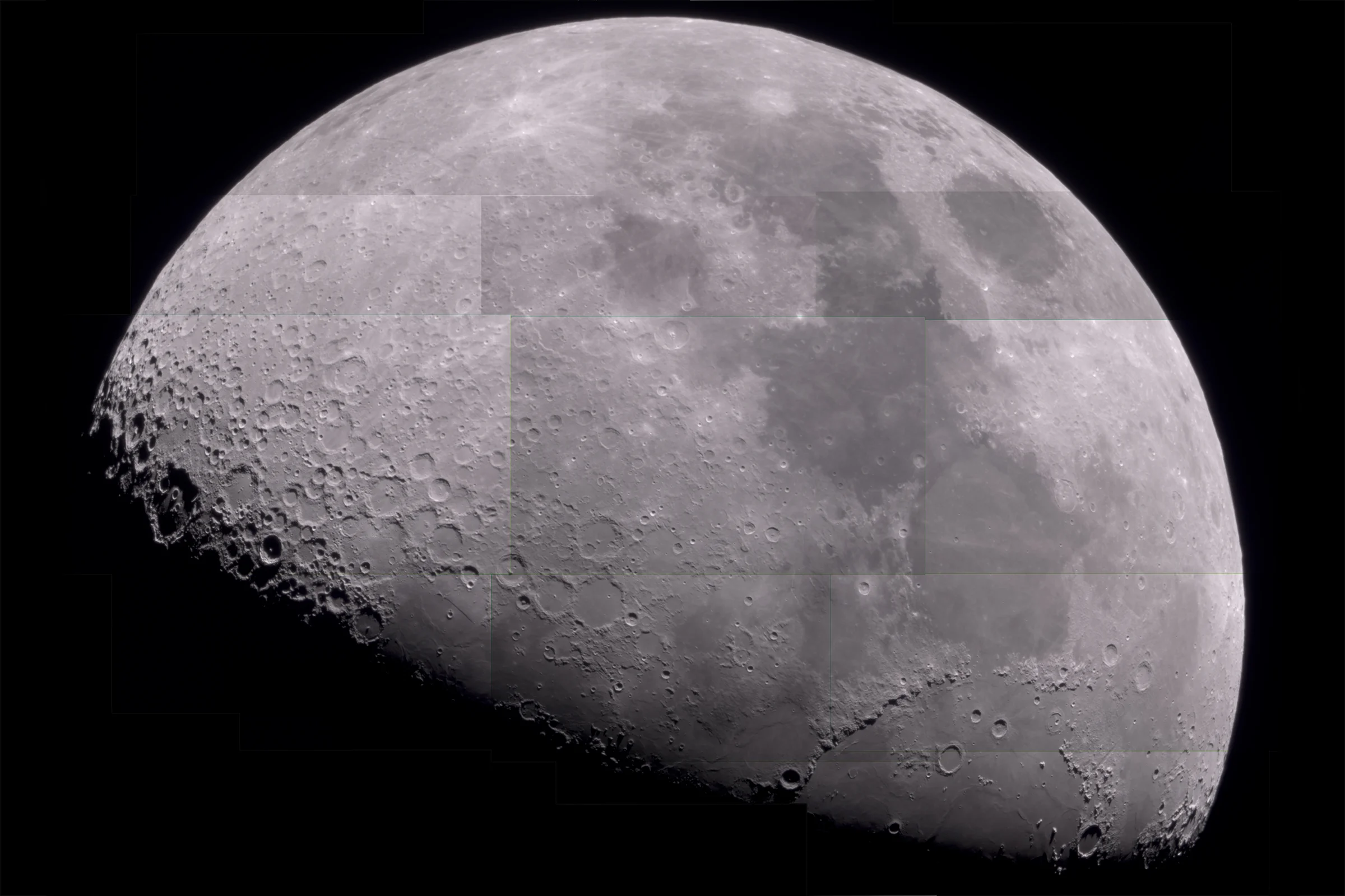 A 17-panel mosaic from May 2019 prior to final merging - note that the image is flipped since my telescope uses mirrors