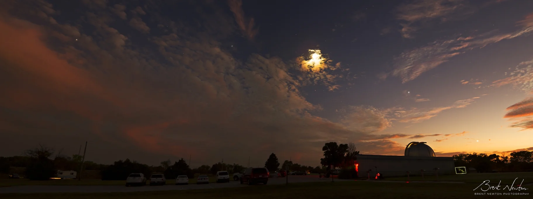 Widefield taken at Lake Afton Observatory west of Wichita. From left to right Mars, Saturn, the Moon, Jupiter, and Venus are all visible along the ecliptic. September 2018