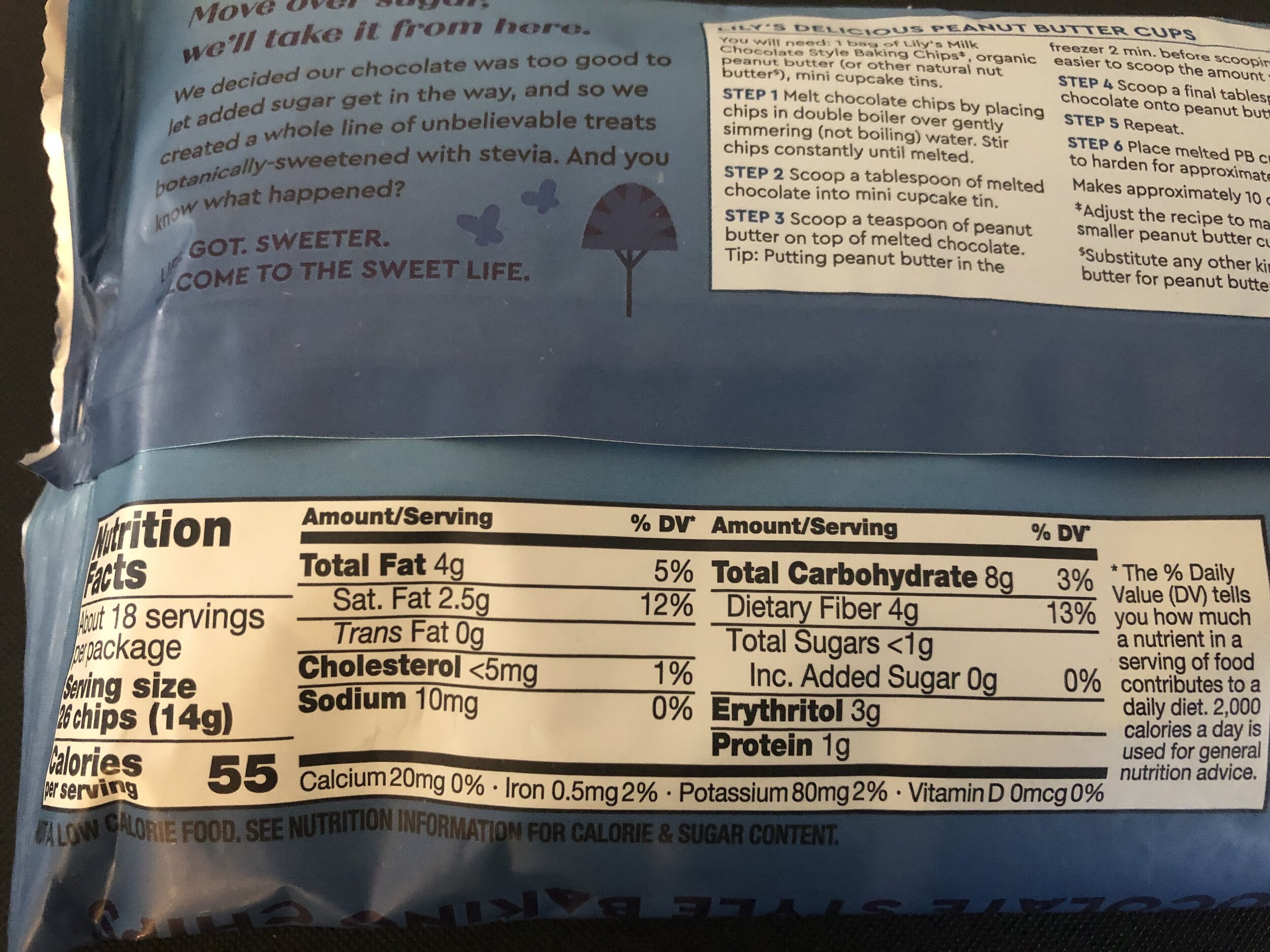 Lily's milk chocolate chips nutrition