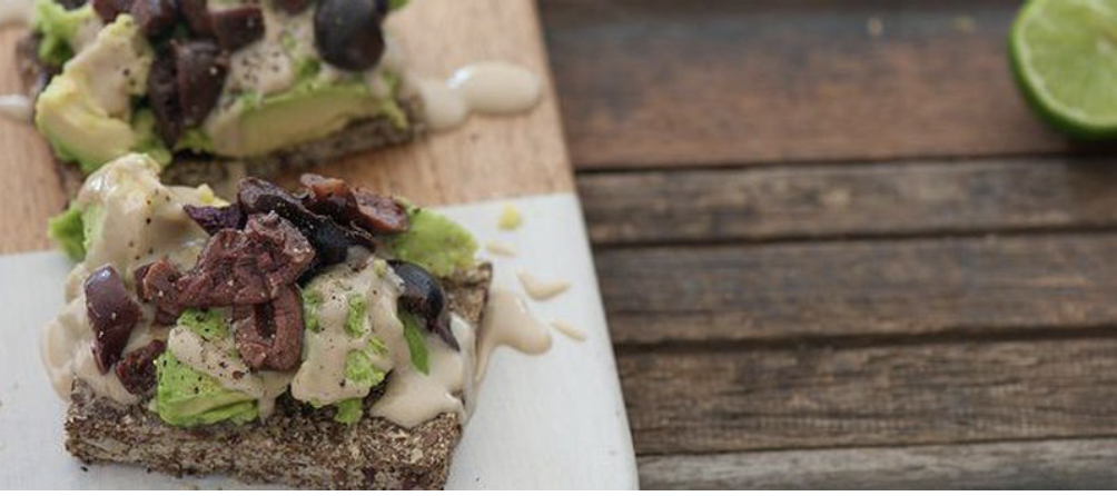 Avo Toast with Smashed Olives &amp; Tahini