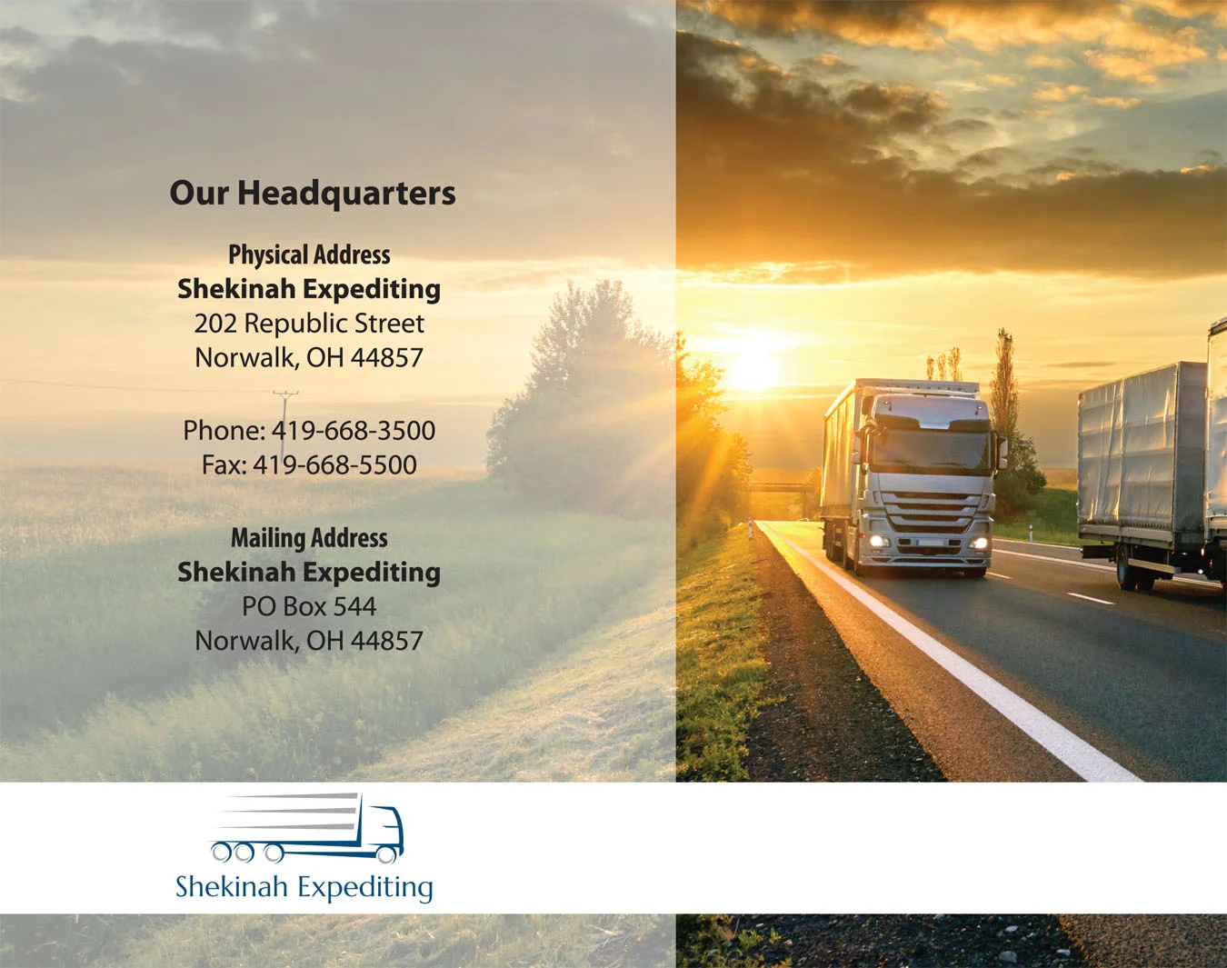 Shekinah Brochure Back Cover