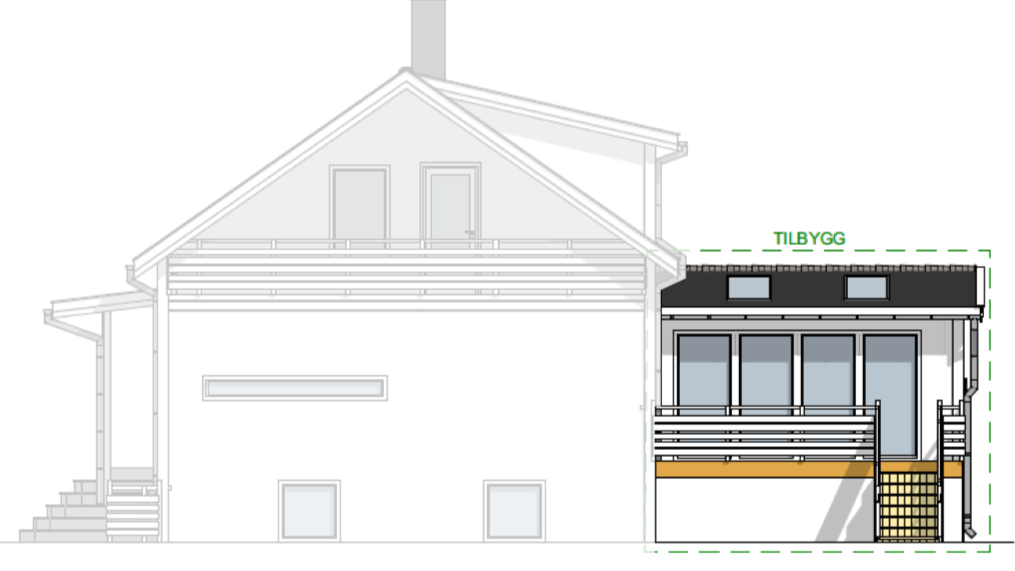 Byggesakstegninger for tilbygg.