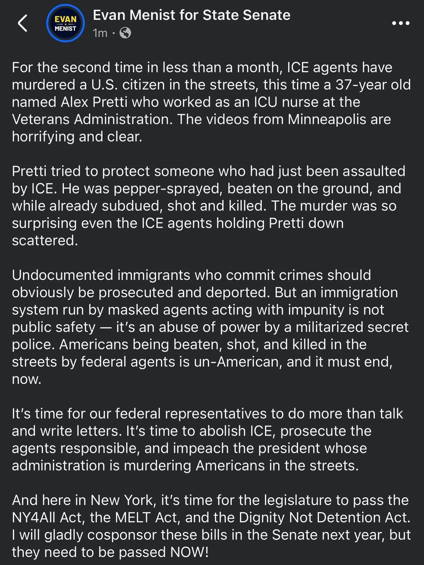 For the second time in less than a month, ICE agents have murdered a U.S. citizen in the streets, this time a 37-year old named Alex Pretti who worked as an ICU nurse at the Veterans Administration. The videos from Minneapolis are horrifying and clea