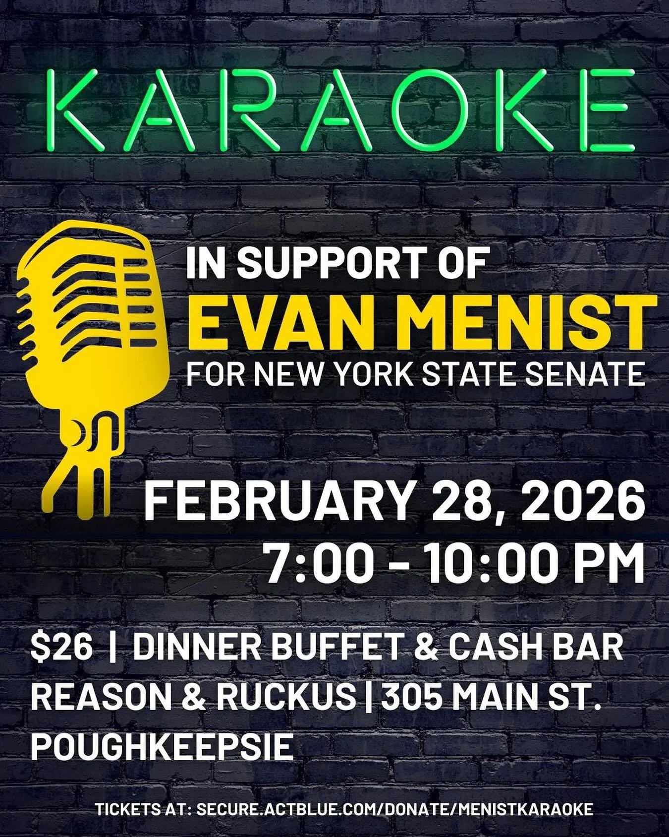 Karaoke for a cause!!!
 Tickets at secure.actblue.com/donate/menistkaraoke