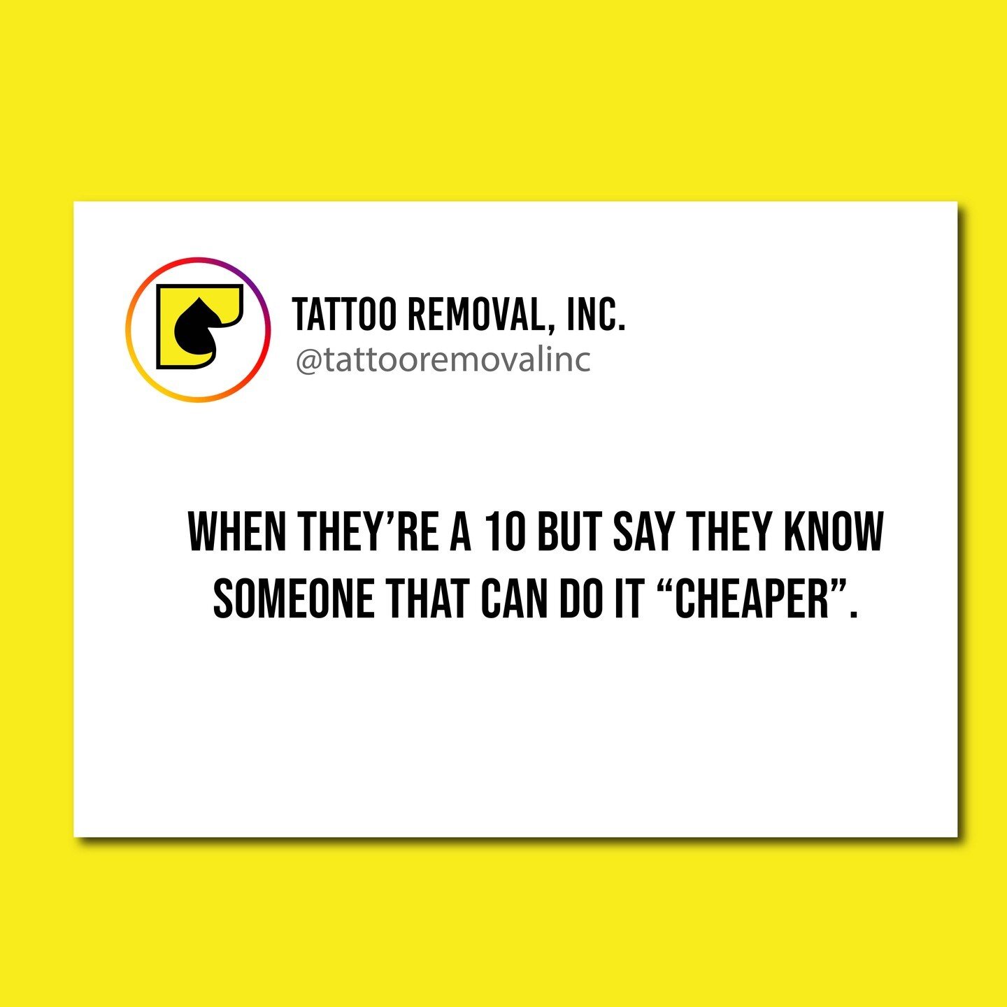If you know a 10, come send them our way we can help show them what a 10 looks like.

#AfterCareRoutine #BeforeAftterResults #LaserRemovalInkTreatment #MakeUpTattooRemoval #CoverUpTattooRemoval #DifferentResultsDifferentIndividual #Eraser #QuoteOfThe