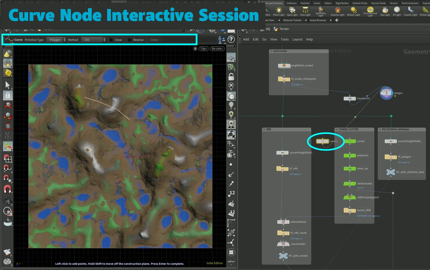 Curve Node Interactive Session in Houdini