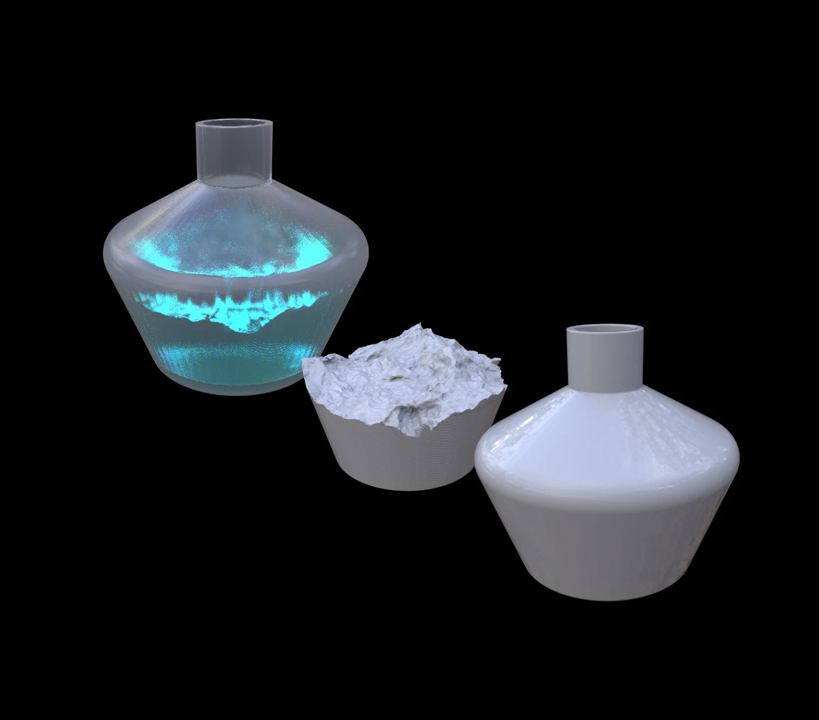 Glass Bottle Renders (middle object is the liquid mesh object inside)