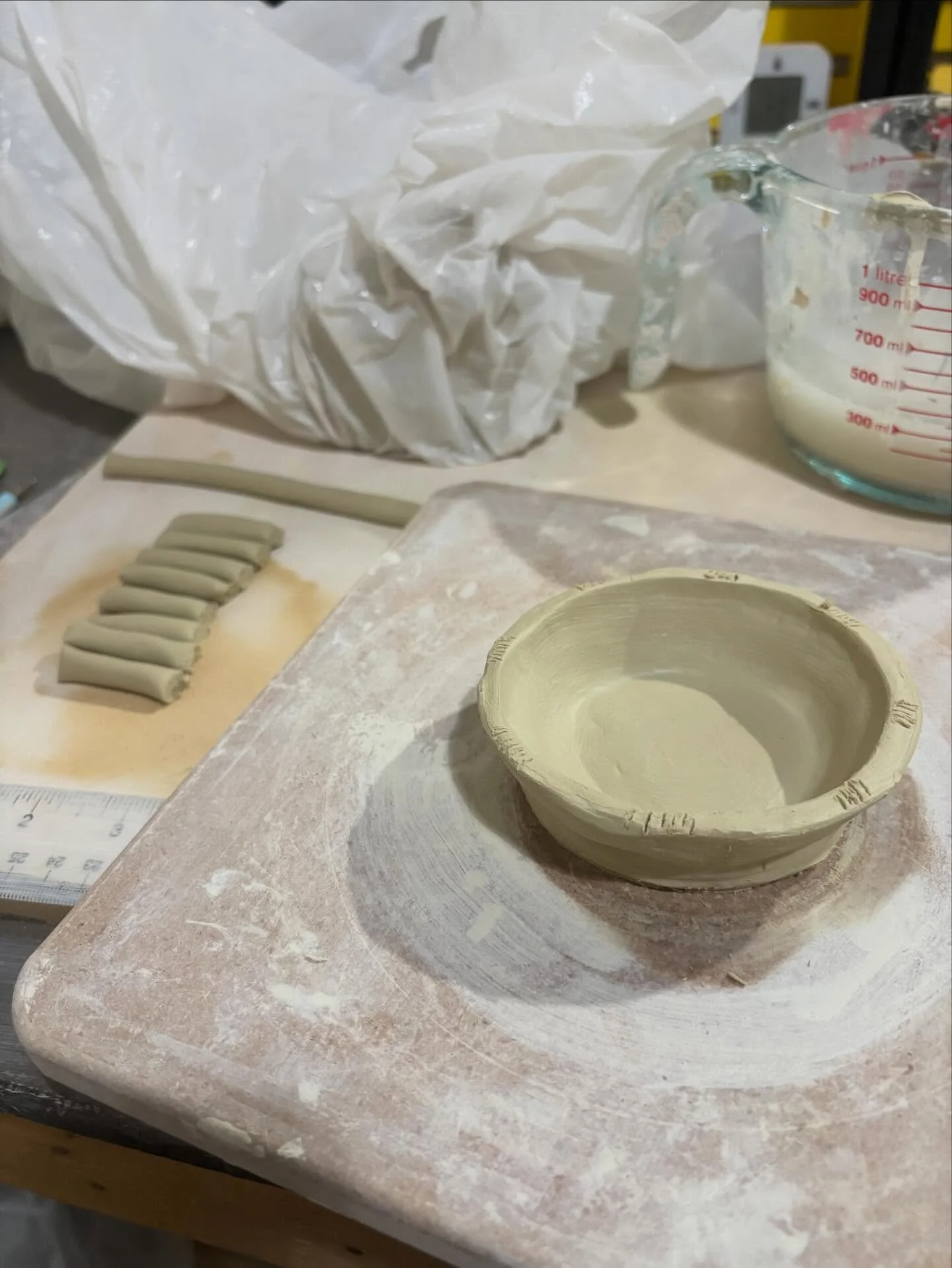 Working on my first project of the new year: a handbuilt  grid vase! 🏺 I&rsquo;ve made a few of them before, but this one is going to be small, around 6&rdquo;. I&rsquo;ll post more pics of the process as I go along ✨