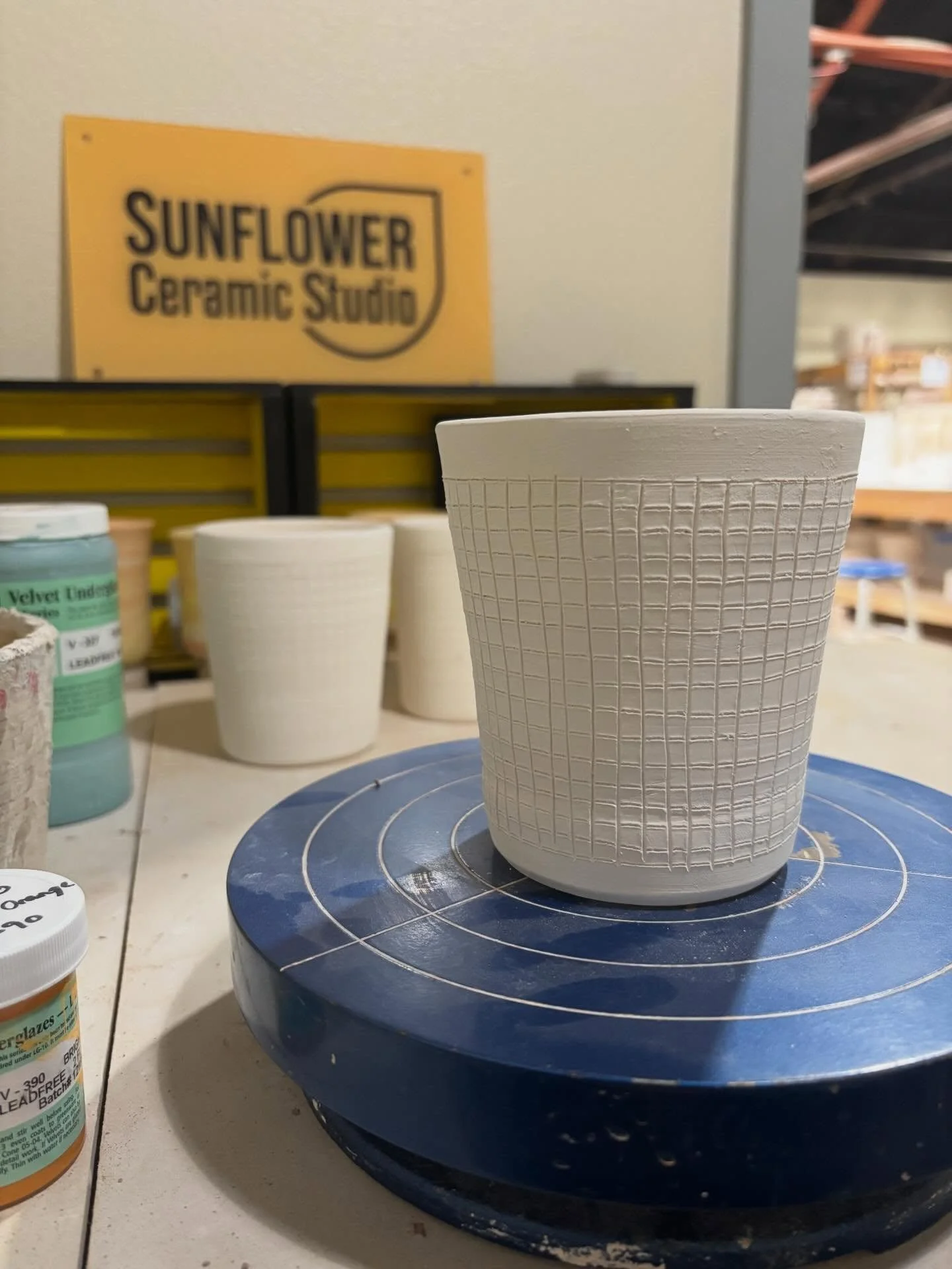 Feels good to be back in the studio again. Thank you everyone for your patience. I have a few grid cups in the works. Just need to give them their color and they&rsquo;re off to the glaze firing. 

I&rsquo;ll also be prepping some clay for next week.