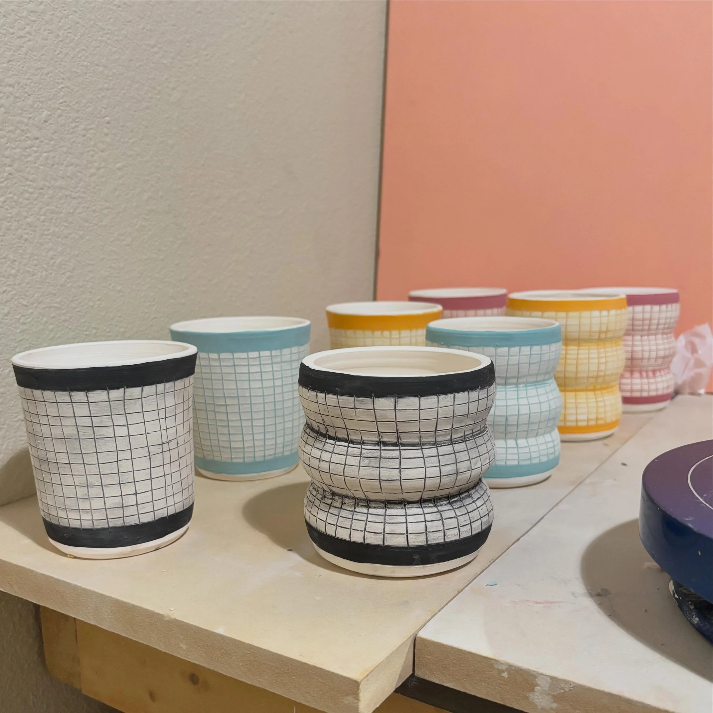 Grids are done! Next, I&rsquo;ll wax the bottoms and then it&rsquo;s time to glaze. 

I always hope I wiped them clean enough, but there&rsquo;s really no way of knowing until after the glaze firing. Fingers crossed the rest of the process goes smoot