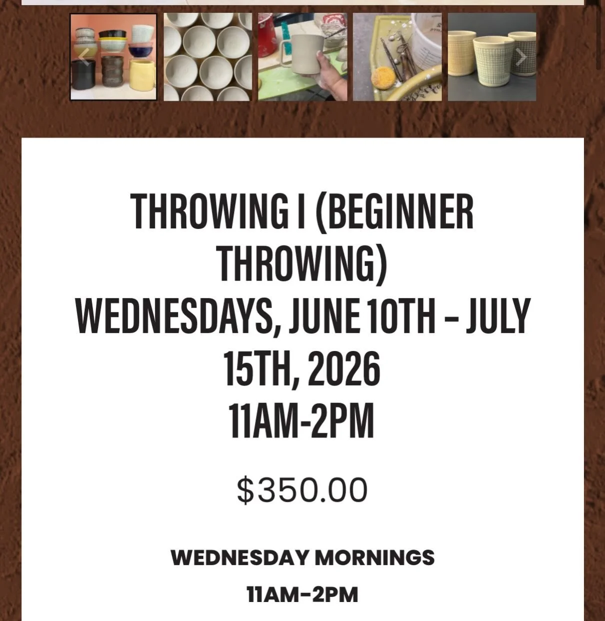 Have you ever wanted to try pottery?

I&rsquo;m teaching a beginner wheel-throwing course where we&rsquo;ll start with the fundamentals and build from there. No experience needed. By the end, you&rsquo;ll leave feeling confident and ready to keep cre